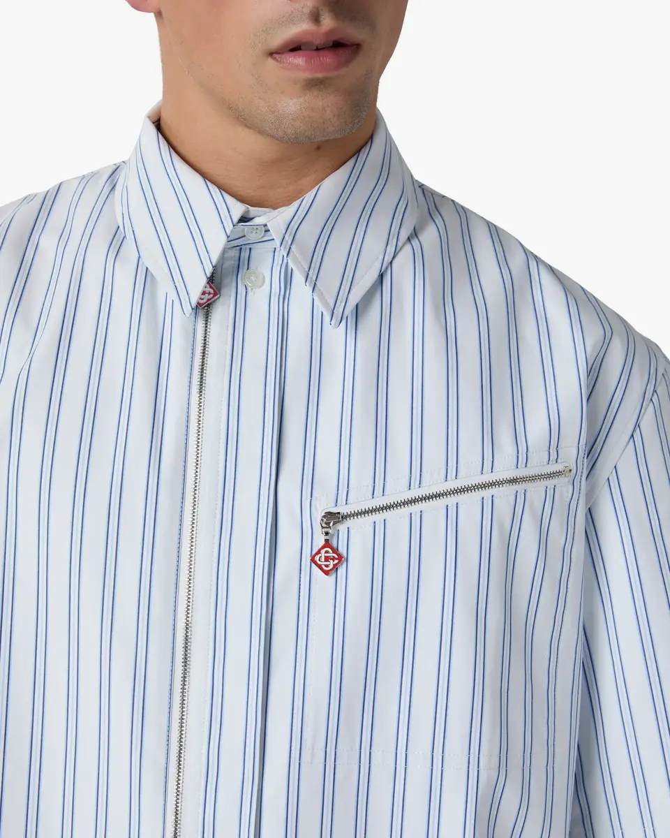 Casablanca White & Blue Striped Nylon Short Sleeve Shirt | Thumbnail 5 Casablanca White & Blue Striped Nylon Short Sleeve Shirt | Thumbnail 5