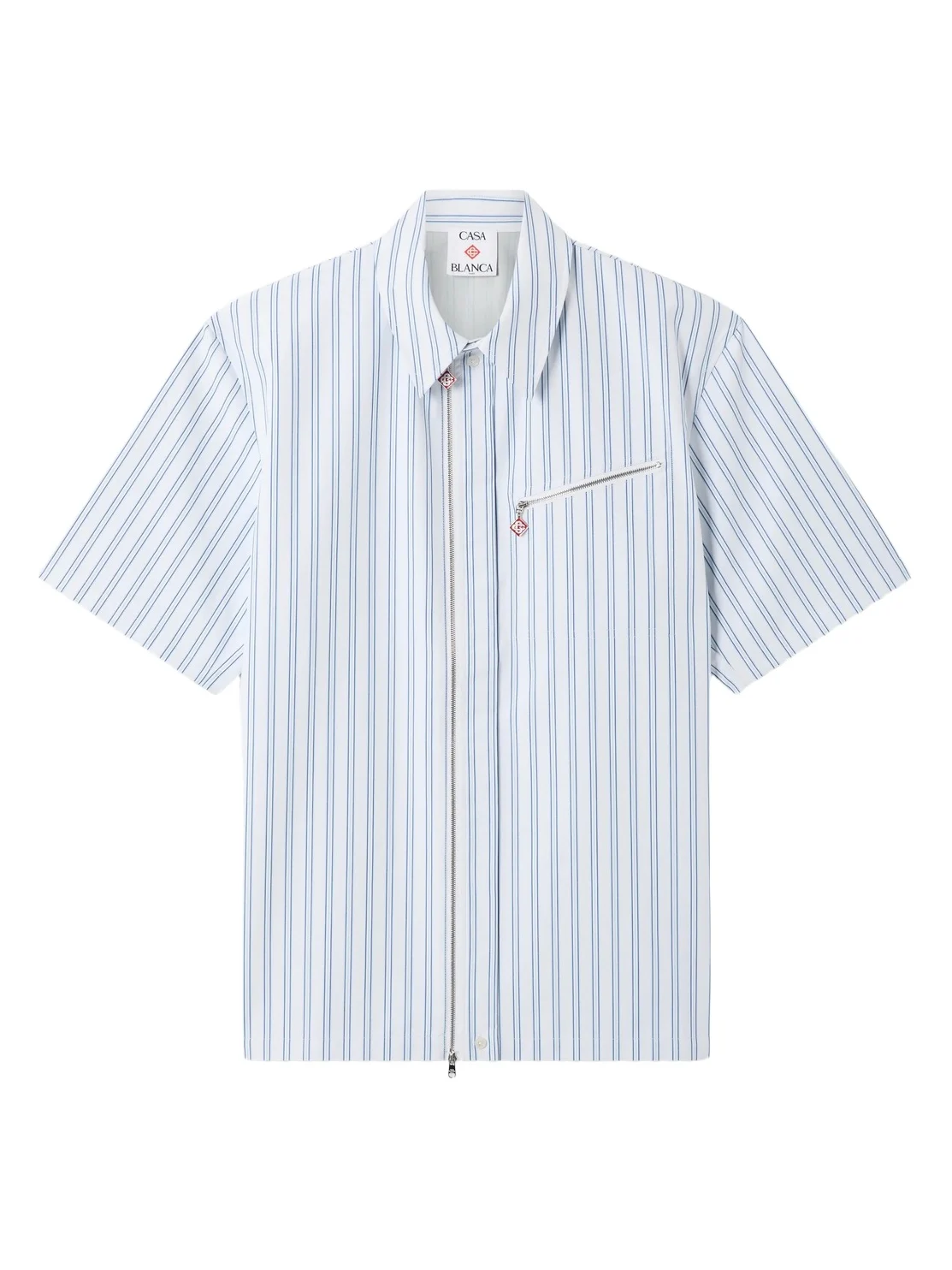 Casablanca White & Blue Striped Nylon Short Sleeve Shirt