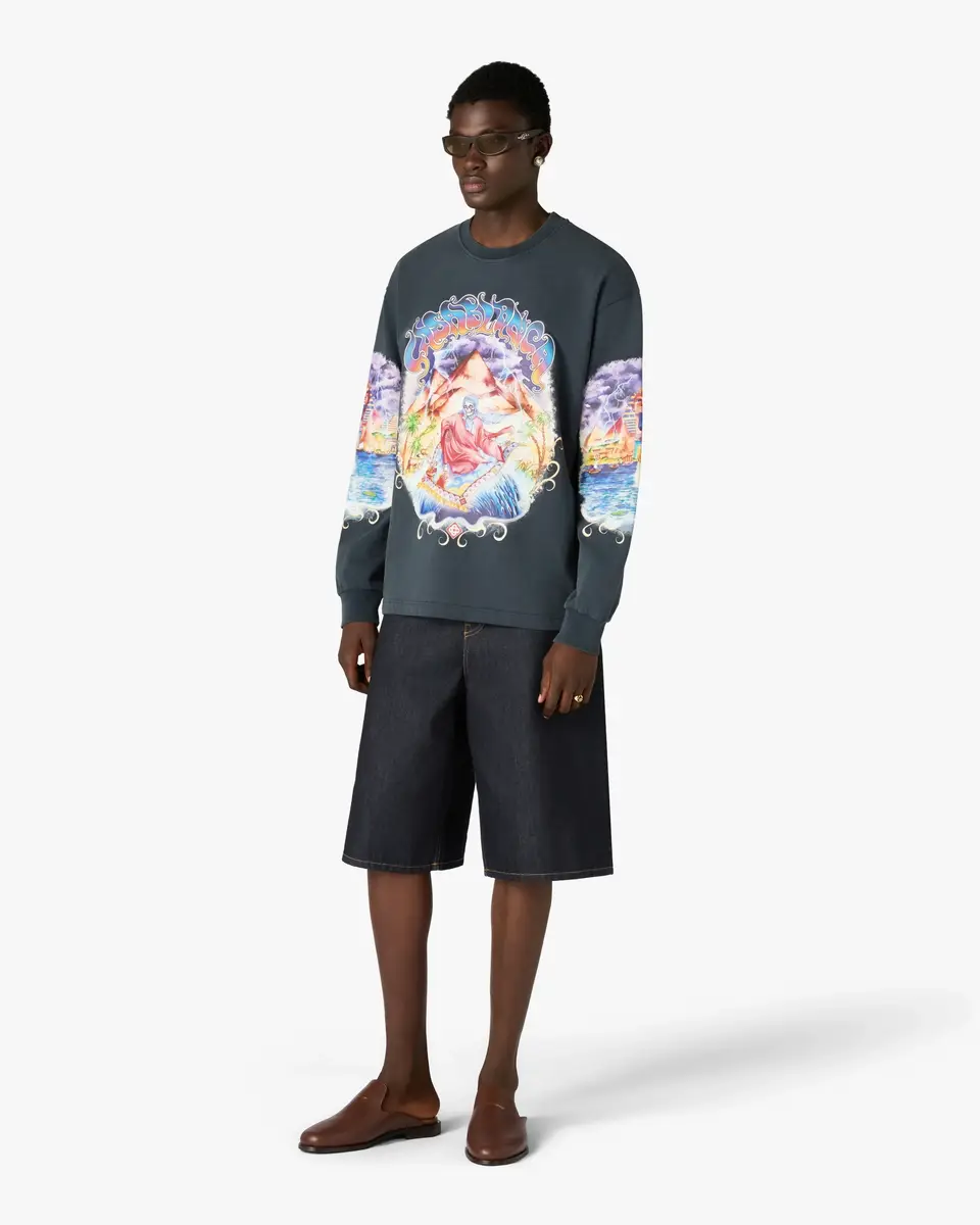 Casablanca Navy Eveil Ancestral Washed Long Sleeve T-Shirt | Thumbnail 2