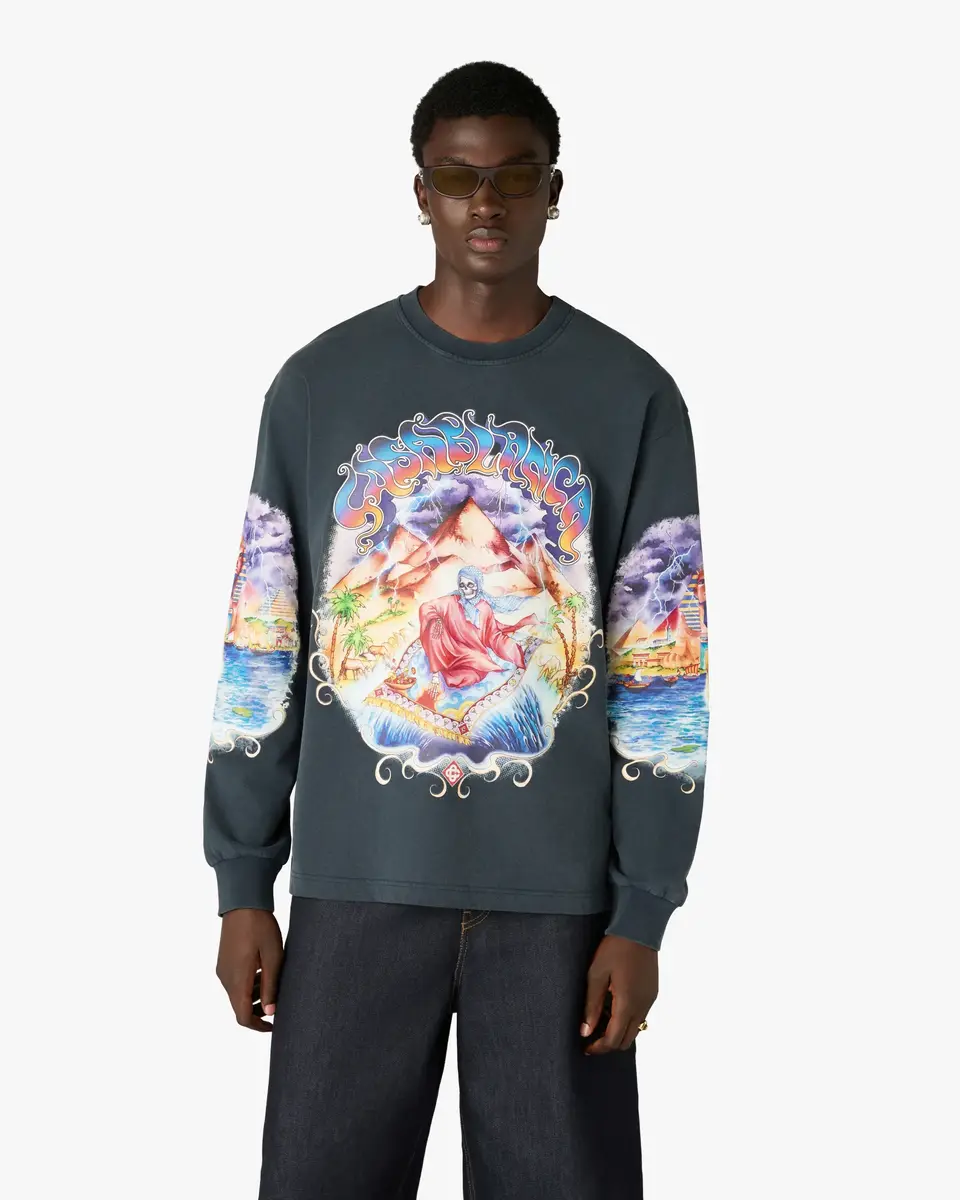 Casablanca Navy Eveil Ancestral Washed Long Sleeve T-Shirt | Thumbnail 4