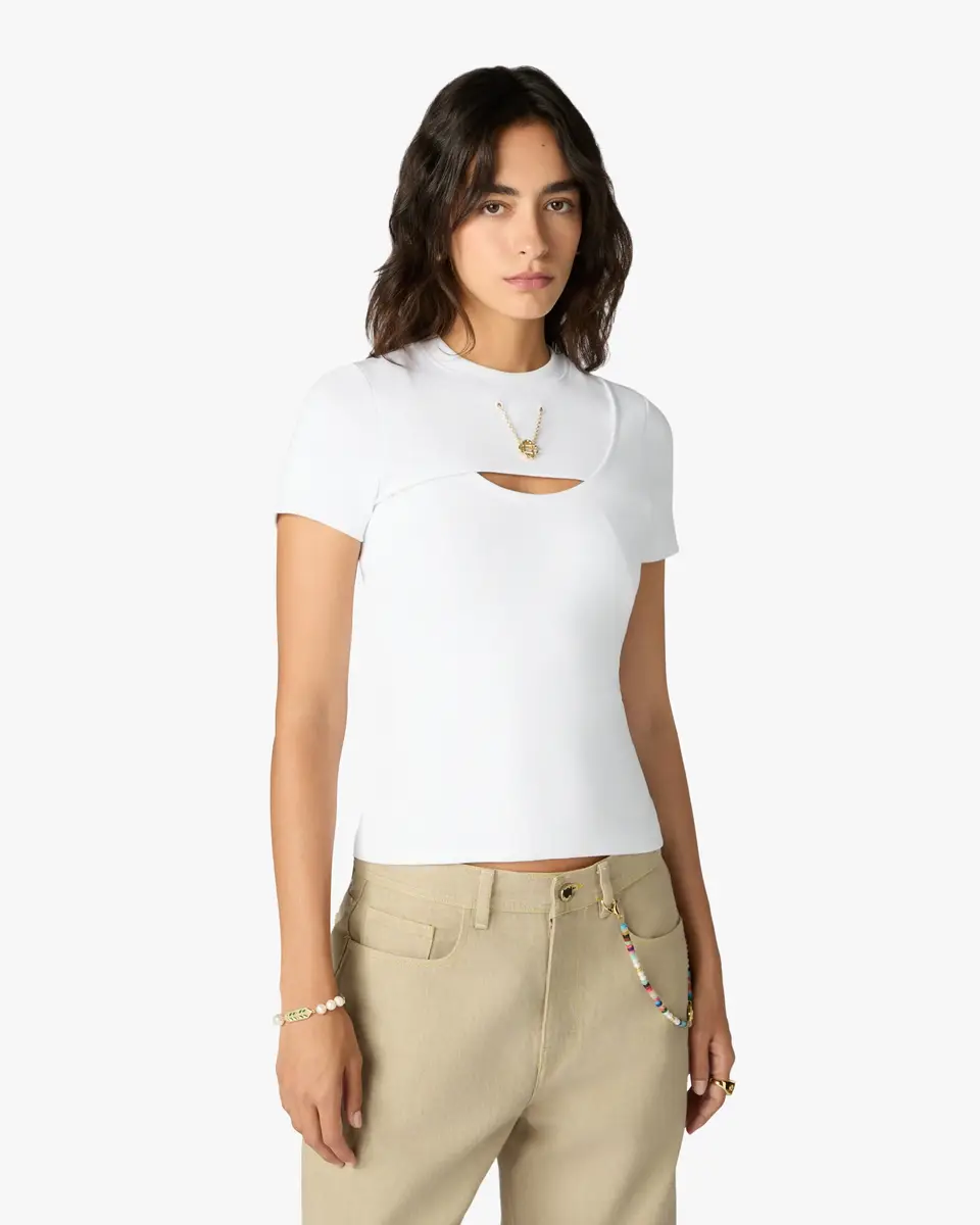 Casablanca White Ribbed Jewellery Short Sleeve T-Shirt | Thumbnail 4 Casablanca White Ribbed Jewellery Short Sleeve T-Shirt | Thumbnail 4