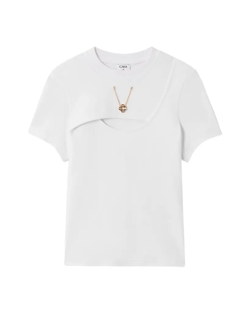 Casablanca White Ribbed Jewellery Short Sleeve T-Shirt