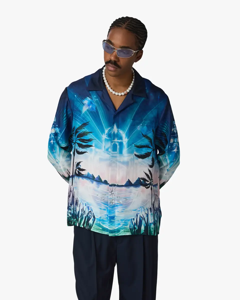 Casablanca Crystal Alchemy Long Sleeve Silk Twill Shirt | Thumbnail 4 Casablanca Crystal Alchemy Long Sleeve Silk Twill Shirt | Thumbnail 4