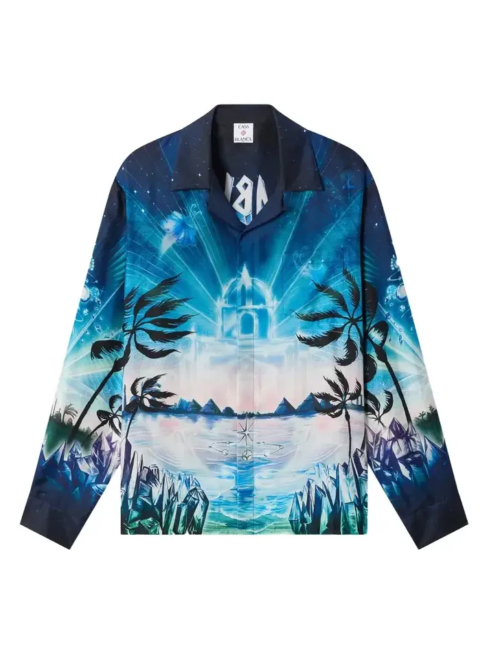 Casablanca Crystal Alchemy Long Sleeve Silk Twill Shirt