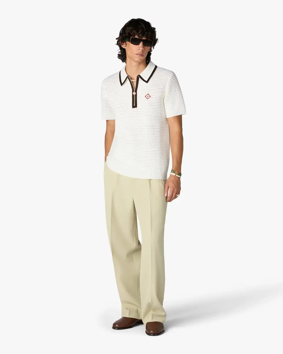 Casablanca White Wool Waffle Stitch Short Sleeve Polo Shirt | Thumbnail 2 Casablanca White Wool Waffle Stitch Short Sleeve Polo Shirt | Thumbnail 2