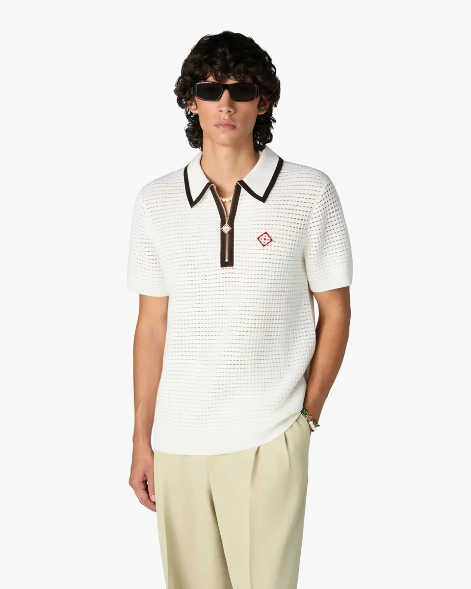 Casablanca White Wool Waffle Stitch Short Sleeve Polo Shirt | Thumbnail 4 Casablanca White Wool Waffle Stitch Short Sleeve Polo Shirt | Thumbnail 4