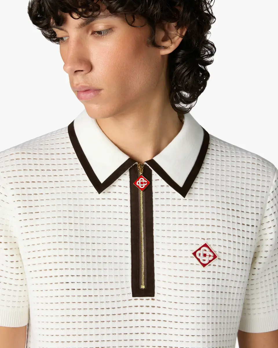 Casablanca White Wool Waffle Stitch Short Sleeve Polo Shirt | Thumbnail 5 Casablanca White Wool Waffle Stitch Short Sleeve Polo Shirt | Thumbnail 5