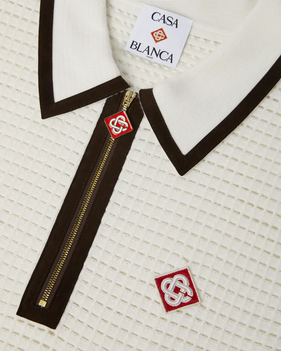 Casablanca White Wool Waffle Stitch Short Sleeve Polo Shirt | Thumbnail 6 Casablanca White Wool Waffle Stitch Short Sleeve Polo Shirt | Thumbnail 6