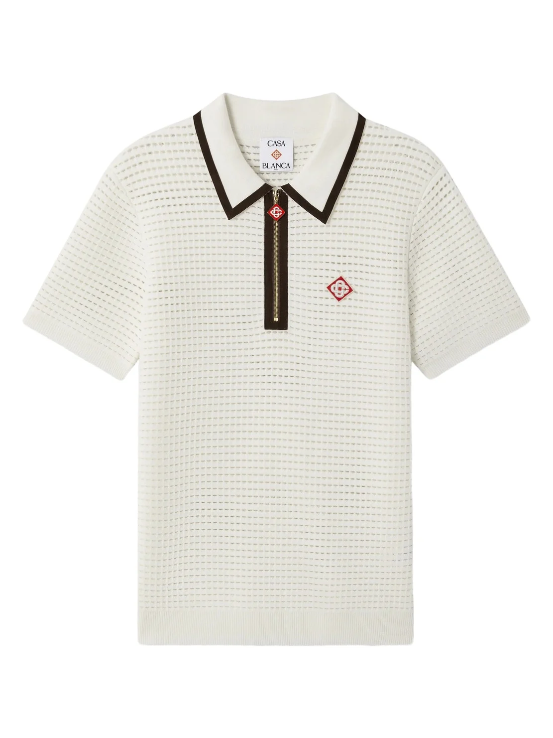 White Wool Waffle Stitch Short Sleeve Polo Shirt White Wool Waffle Stitch Short Sleeve Polo Shirt