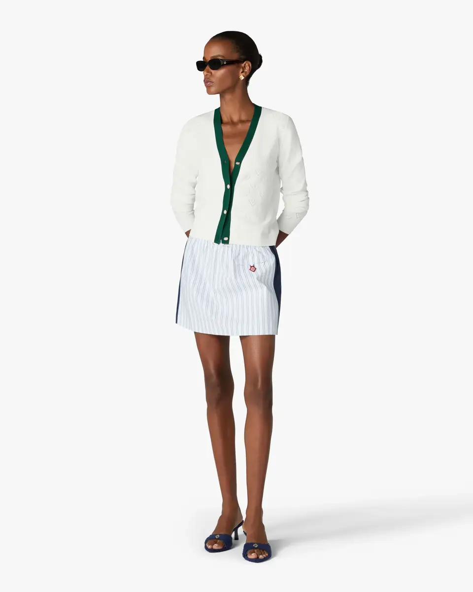 Casablanca White Pointelle Monogram Cardigan in Green | Thumbnail 2 Casablanca White Pointelle Monogram Cardigan in Green | Thumbnail 2