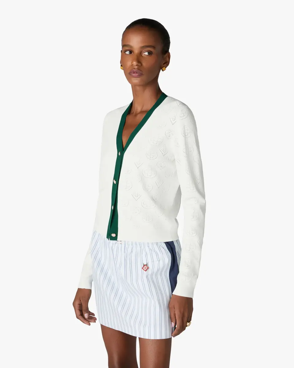 Casablanca White Pointelle Monogram Cardigan in Green | Thumbnail 4 Casablanca White Pointelle Monogram Cardigan in Green | Thumbnail 4
