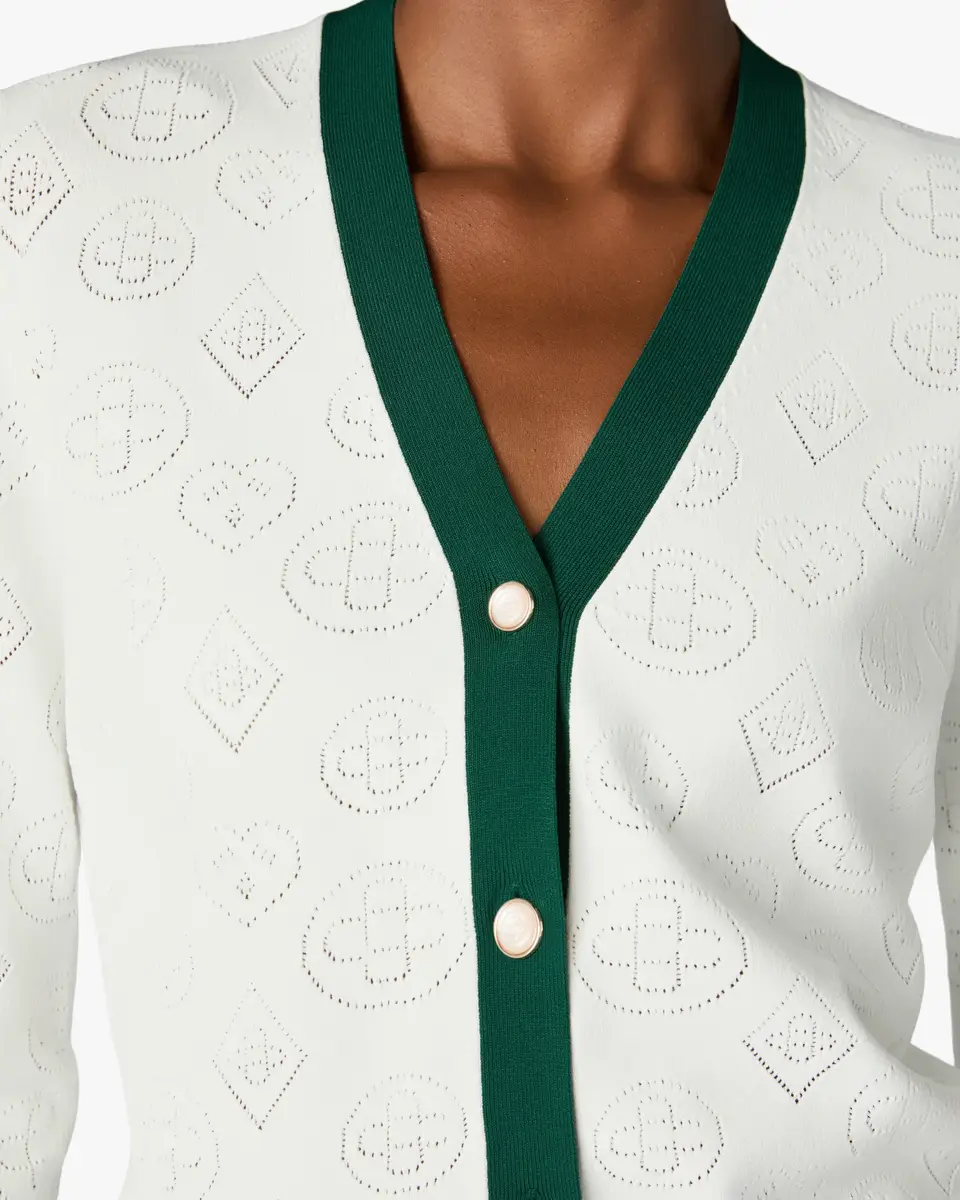 Casablanca White Pointelle Monogram Cardigan in Green | Thumbnail 5 Casablanca White Pointelle Monogram Cardigan in Green | Thumbnail 5