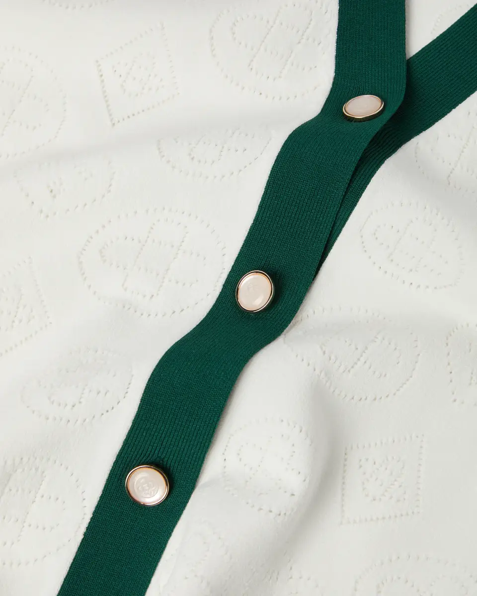 Casablanca White Pointelle Monogram Cardigan in Green | Thumbnail 6 Casablanca White Pointelle Monogram Cardigan in Green | Thumbnail 6
