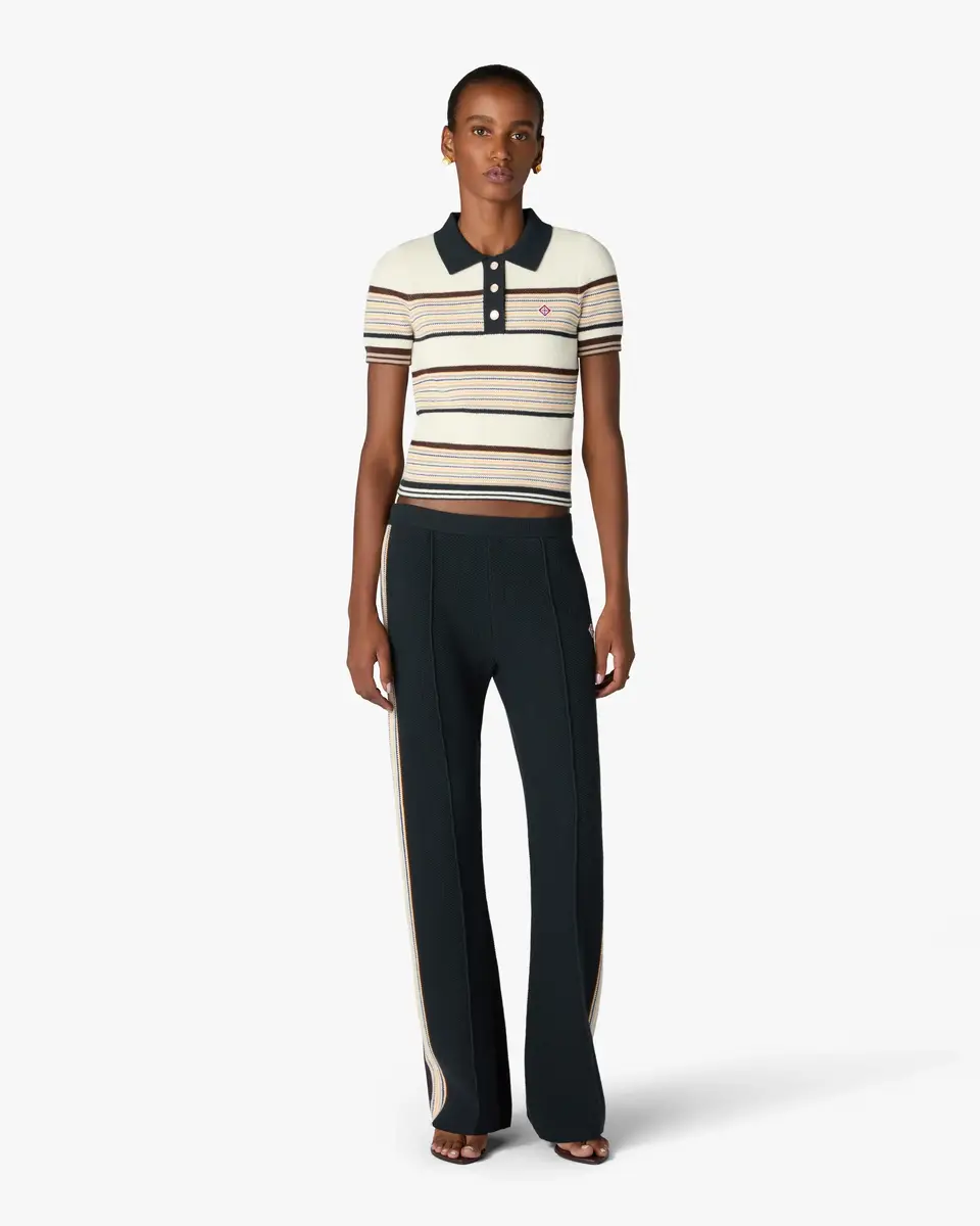 Casablanca Café Culture Wool Stripe Short Sleeve Polo Shirt | Thumbnail 2 Casablanca Café Culture Wool Stripe Short Sleeve Polo Shirt | Thumbnail 2