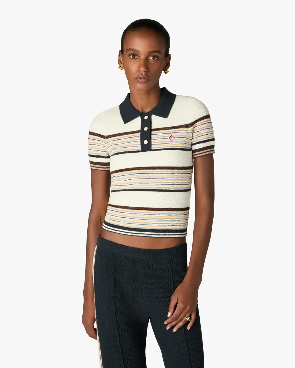 Casablanca Café Culture Wool Stripe Short Sleeve Polo Shirt | Thumbnail 4 Casablanca Café Culture Wool Stripe Short Sleeve Polo Shirt | Thumbnail 4