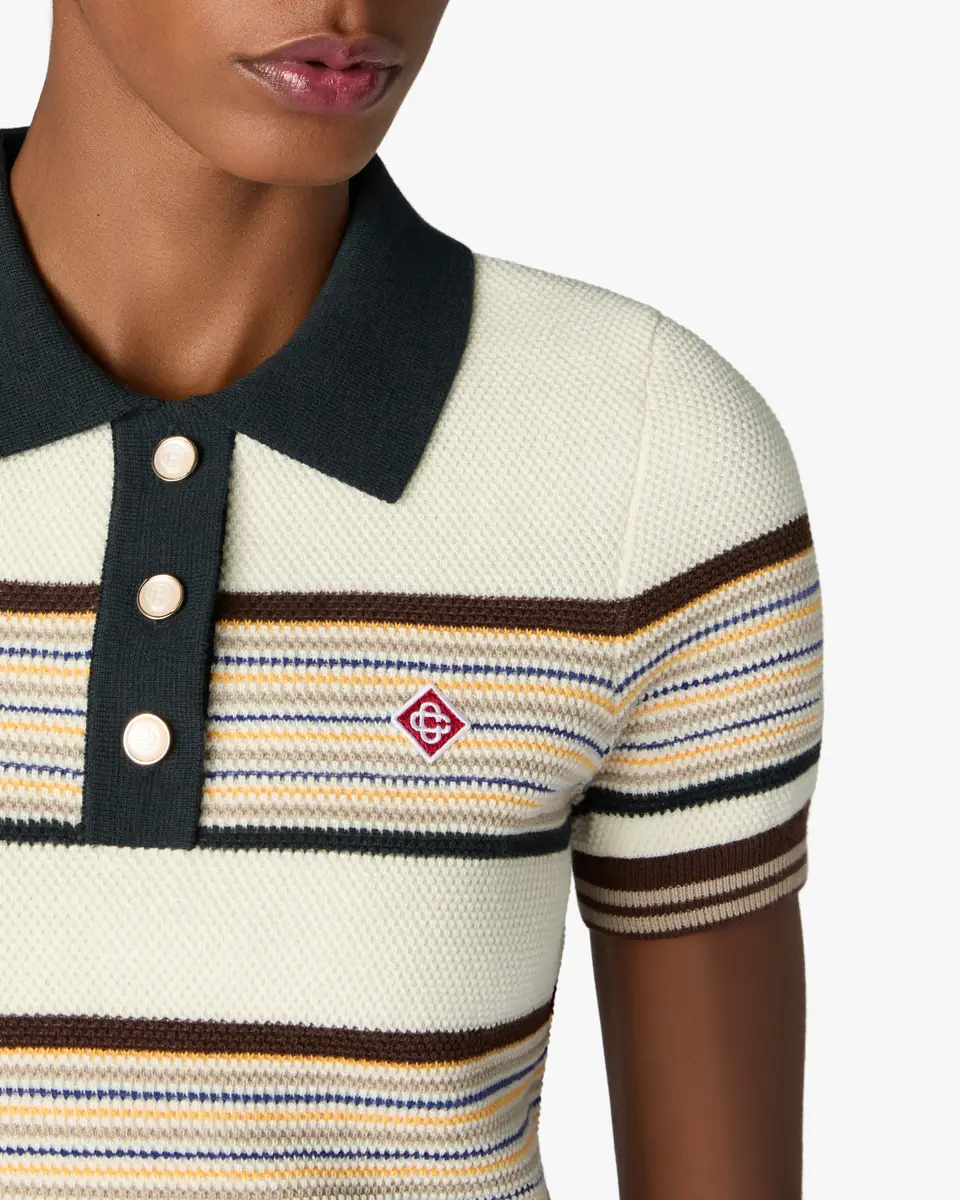 Casablanca Café Culture Wool Stripe Short Sleeve Polo Shirt | Thumbnail 5 Casablanca Café Culture Wool Stripe Short Sleeve Polo Shirt | Thumbnail 5