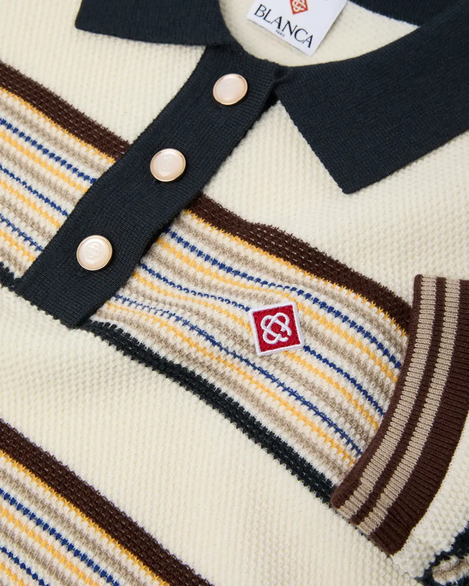 Casablanca Café Culture Wool Stripe Short Sleeve Polo Shirt | Thumbnail 6 Casablanca Café Culture Wool Stripe Short Sleeve Polo Shirt | Thumbnail 6