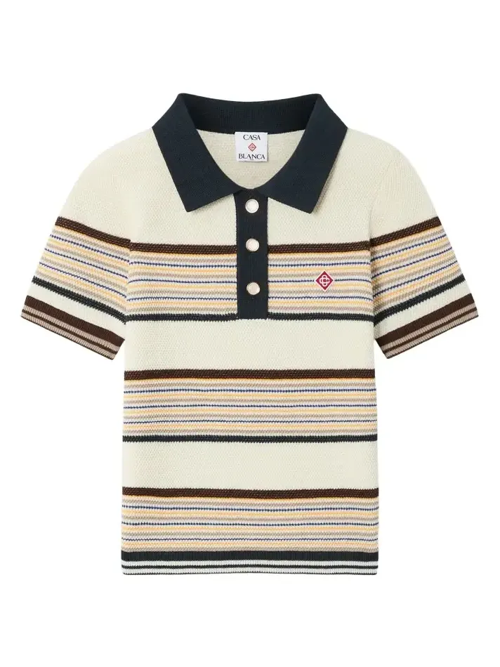 Café Culture Wool Stripe Short Sleeve Polo Shirt