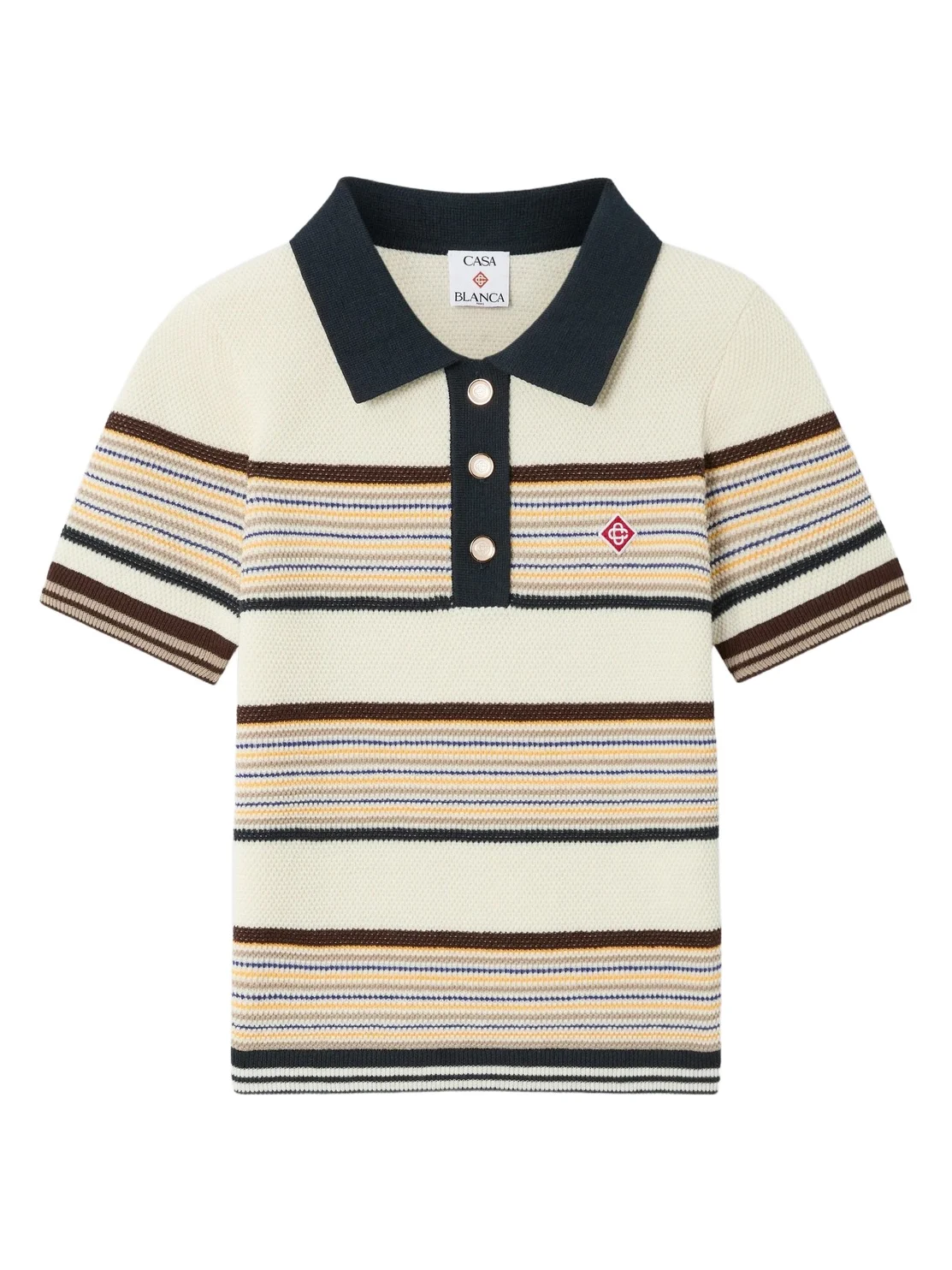 Casablanca Café Culture Wool Stripe Short Sleeve Polo Shirt