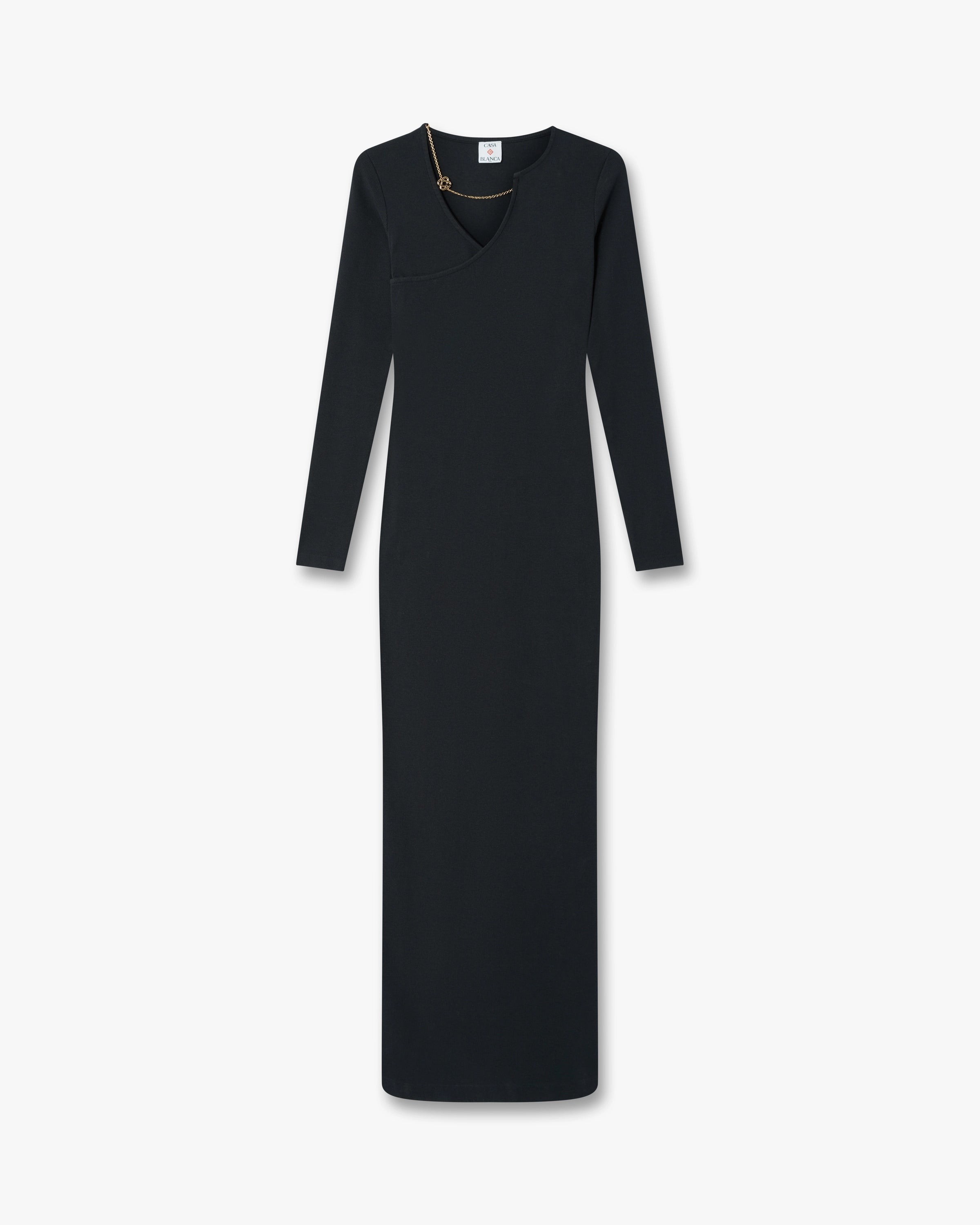 Casablanca Black Ribbed Jewellery Maxi Dress