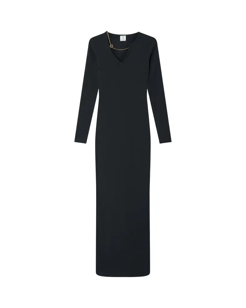 Casablanca Black Ribbed Jewellery Maxi Dress