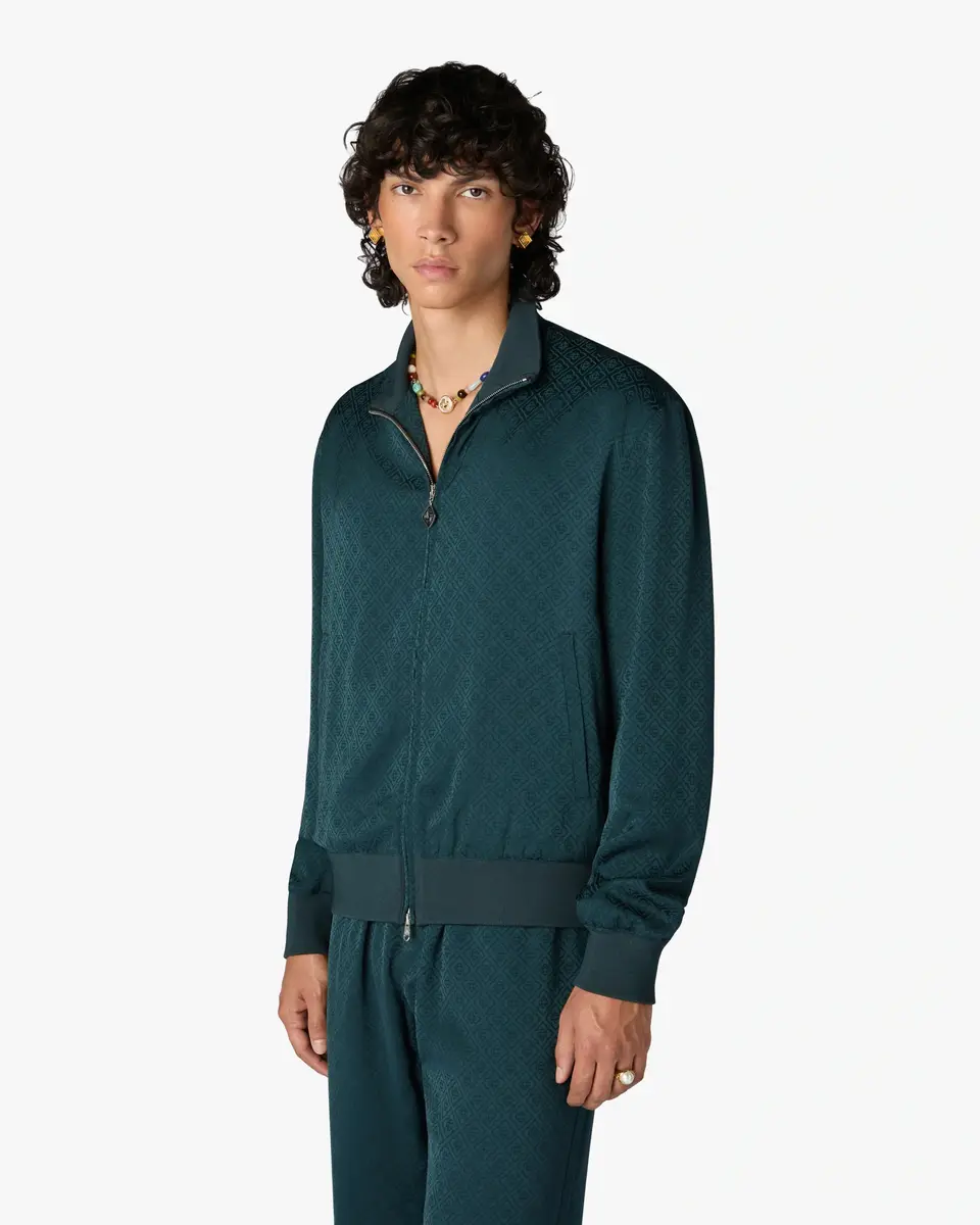 Casablanca Dark Teal Monogram Zip-Up Track Jacket | Thumbnail 4