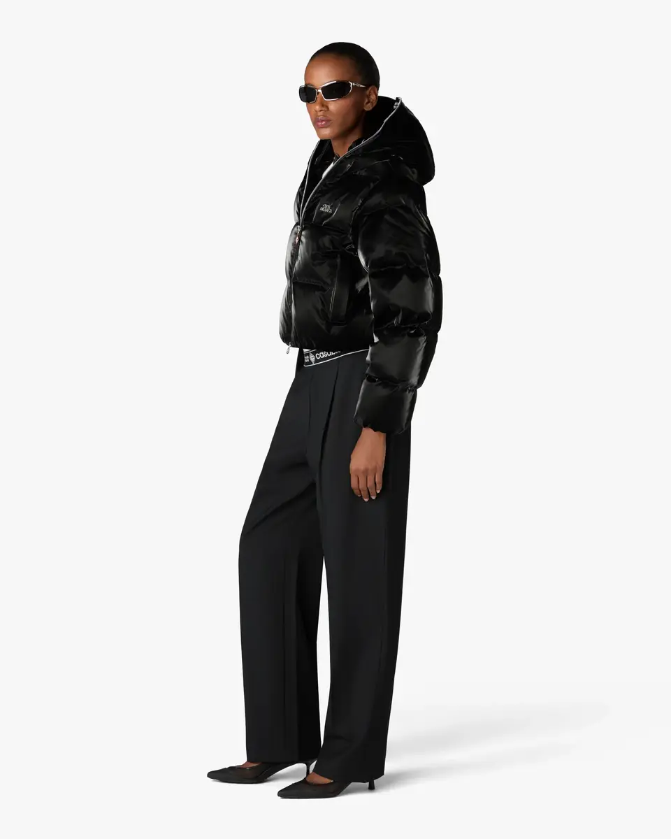 Casablanca Black Lacquered Cropped Nylon Puffer Down Jacket | Thumbnail 2 Casablanca Black Lacquered Cropped Nylon Puffer Down Jacket | Thumbnail 2