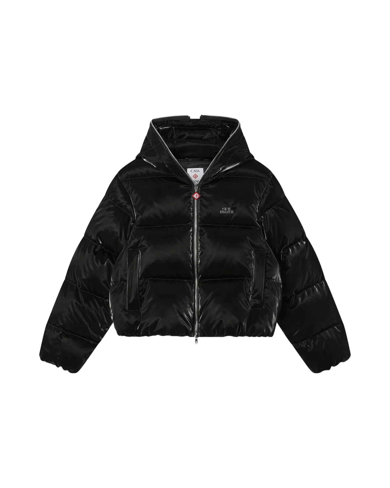 Casablanca Black Lacquered Cropped Nylon Puffer Down Jacket