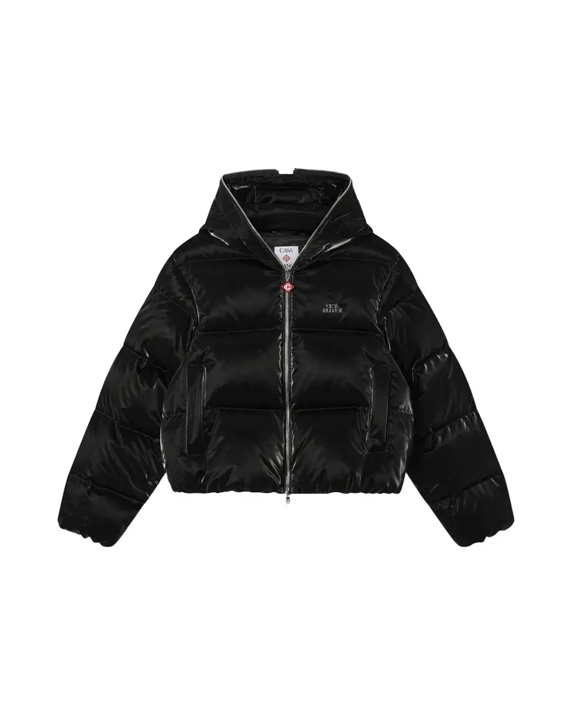 Casablanca Black Lacquered Cropped Nylon Puffer Down Jacket