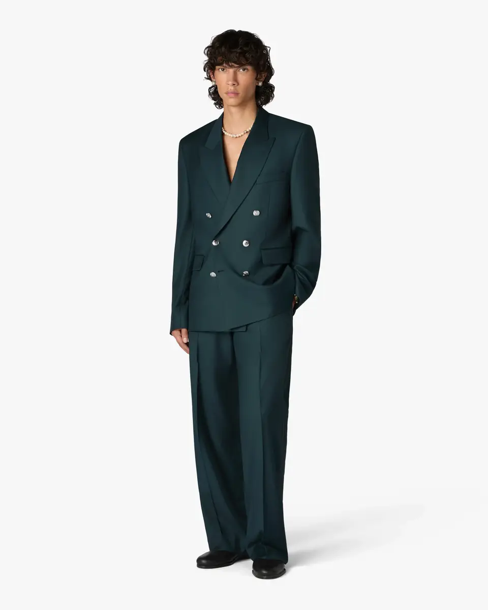 Casablanca Dark Teal Wool Double-Breasted Jacket | Thumbnail 2 Casablanca Dark Teal Wool Double-Breasted Jacket | Thumbnail 2