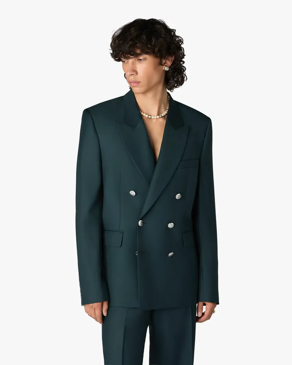 Casablanca Dark Teal Wool Double-Breasted Jacket | Thumbnail 4 Casablanca Dark Teal Wool Double-Breasted Jacket | Thumbnail 4
