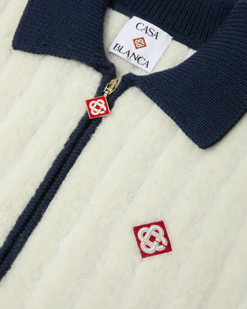 Casablanca Café Culture Wool Fleece Track Jacket in White | Thumbnail 2