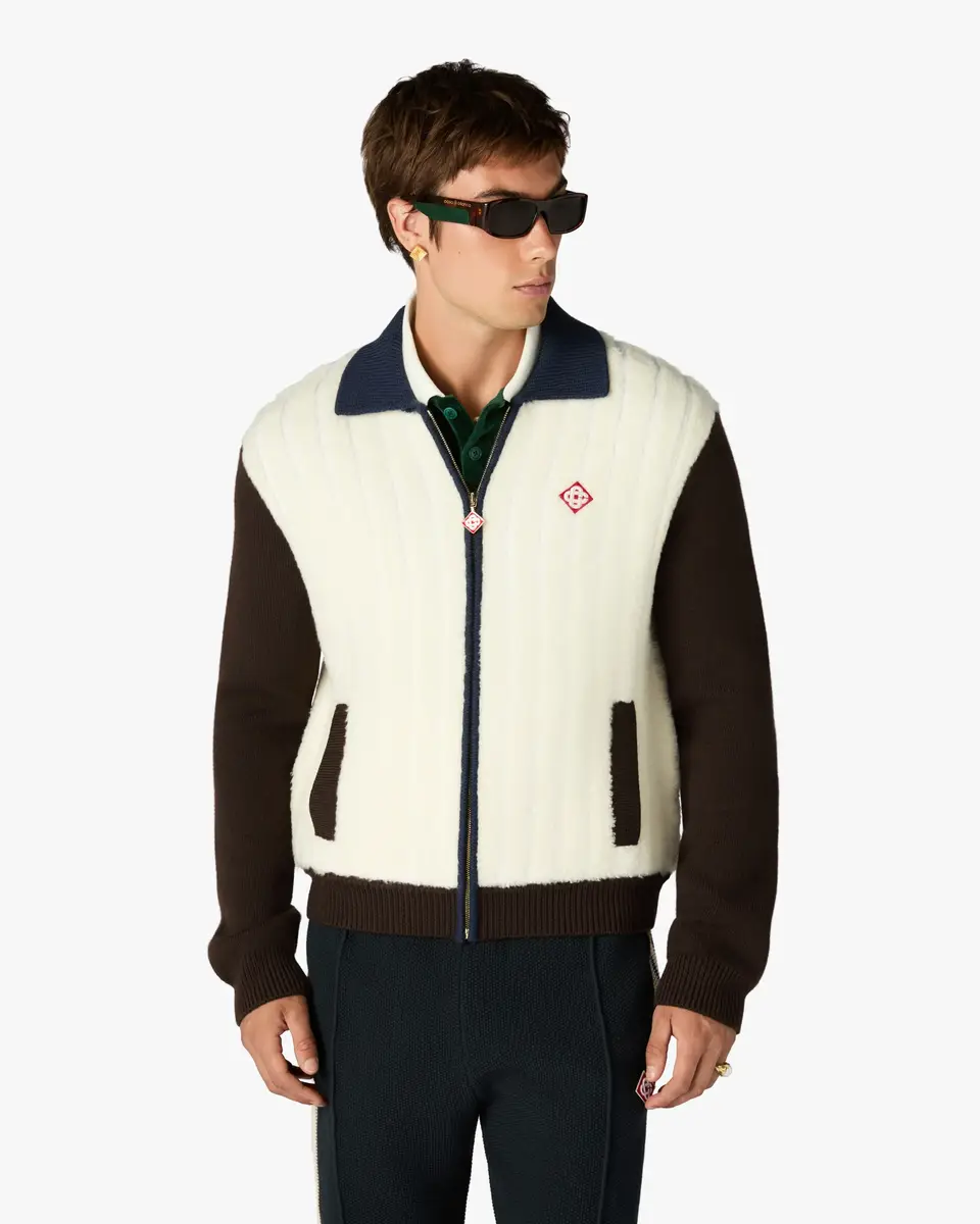 Casablanca Café Culture Wool Fleece Track Jacket in White | Thumbnail 5