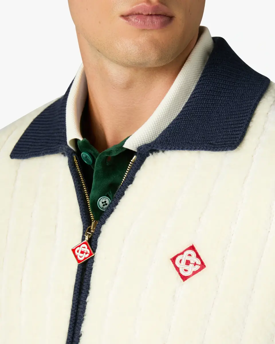 Casablanca Café Culture Wool Fleece Track Jacket in White | Thumbnail 6