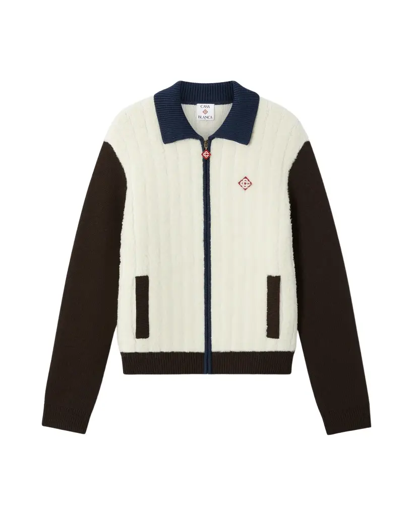 Casablanca Café Culture Wool Fleece Track Jacket in White