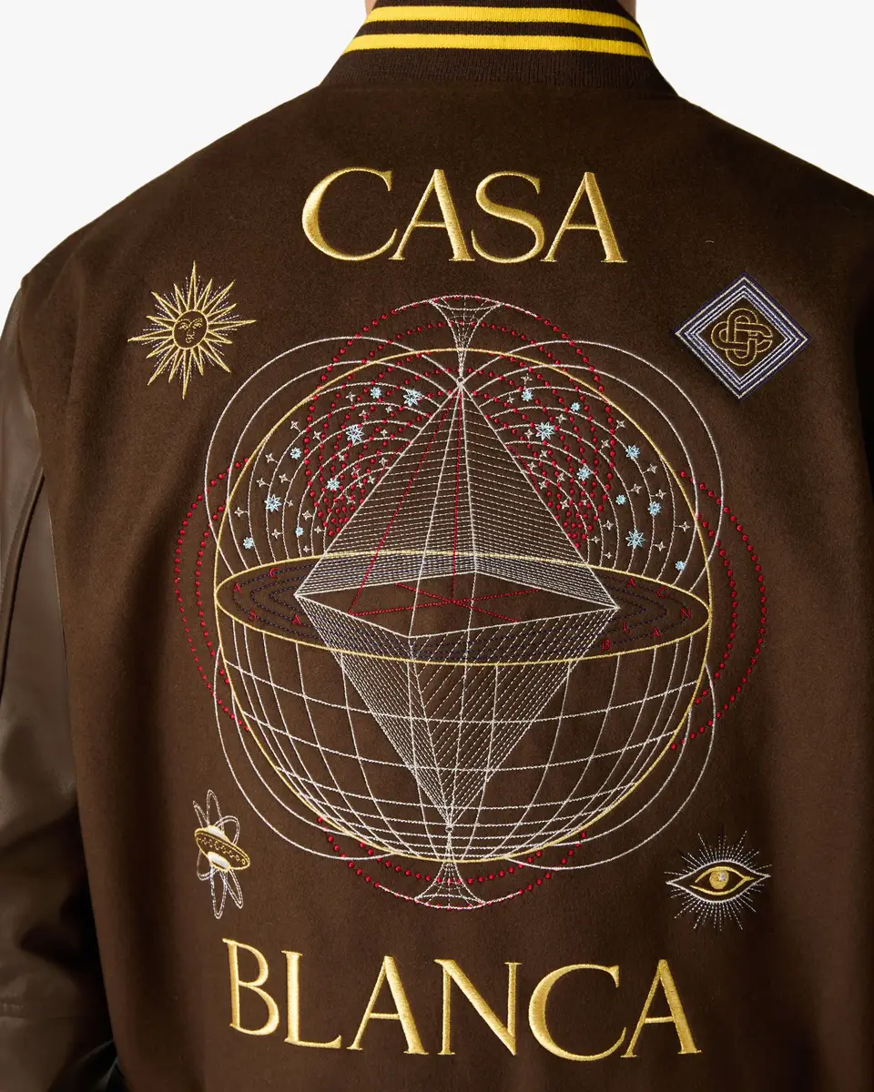 Casablanca Brown Celestial Pyramid Wool & Leather Varsity Jacket in Yellow | Thumbnail 5 Casablanca Brown Celestial Pyramid Wool & Leather Varsity Jacket in Yellow | Thumbnail 5
