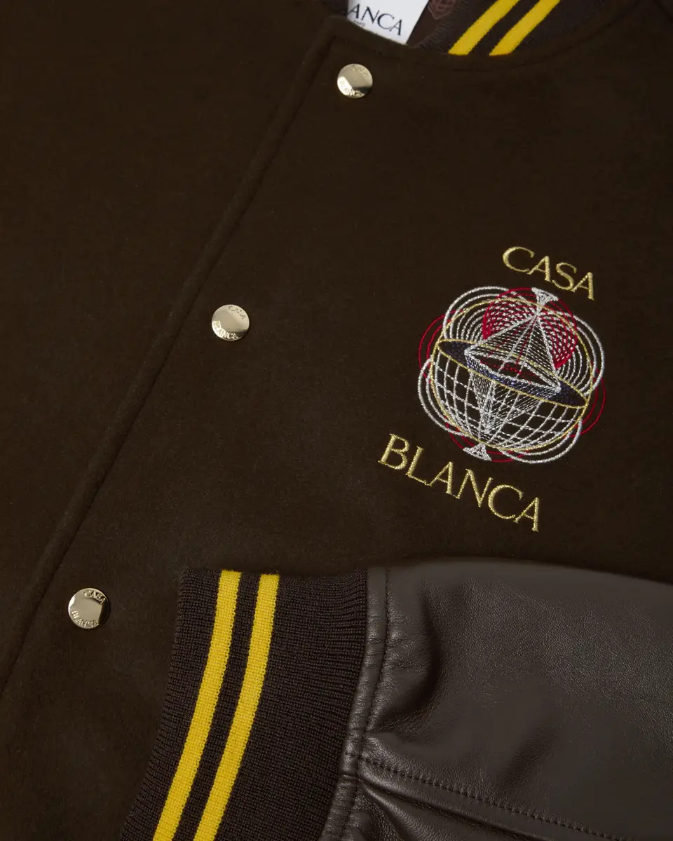 Casablanca Brown Celestial Pyramid Wool & Leather Varsity Jacket in Yellow | Thumbnail 6 Casablanca Brown Celestial Pyramid Wool & Leather Varsity Jacket in Yellow | Thumbnail 6