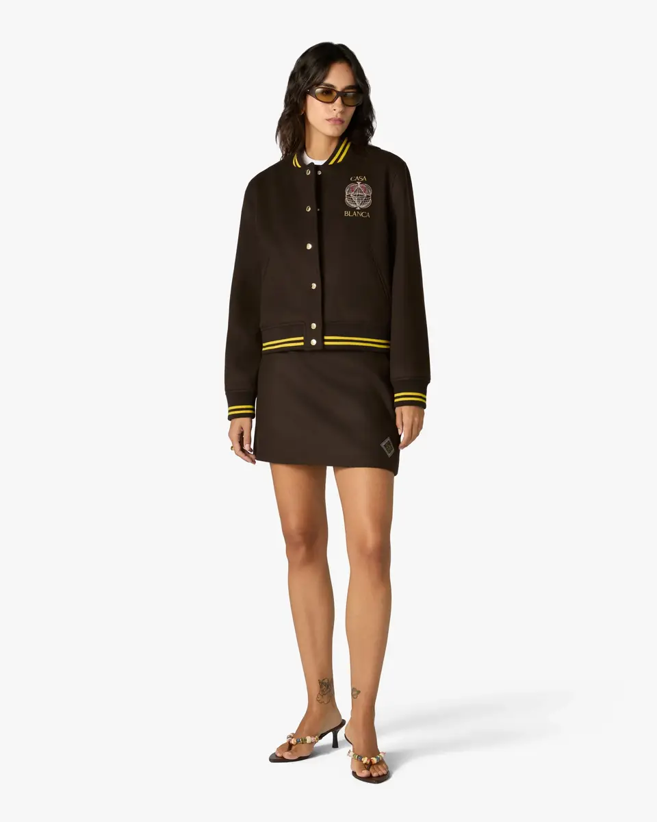 Casablanca Brown Celestial Pyramid Wool Varsity Jacket in Yellow | Thumbnail 2 Casablanca Brown Celestial Pyramid Wool Varsity Jacket in Yellow | Thumbnail 2
