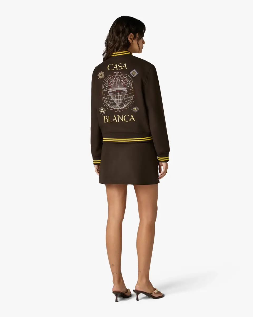 Casablanca Brown Celestial Pyramid Wool Varsity Jacket in Yellow | Thumbnail 3 Casablanca Brown Celestial Pyramid Wool Varsity Jacket in Yellow | Thumbnail 3