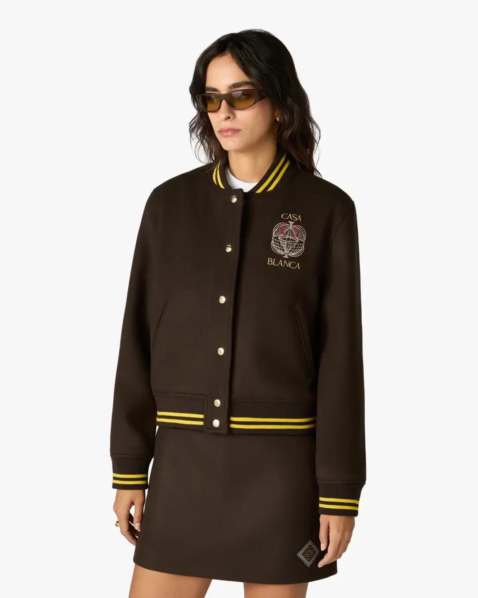 Casablanca Brown Celestial Pyramid Wool Varsity Jacket in Yellow | Thumbnail 4 Casablanca Brown Celestial Pyramid Wool Varsity Jacket in Yellow | Thumbnail 4