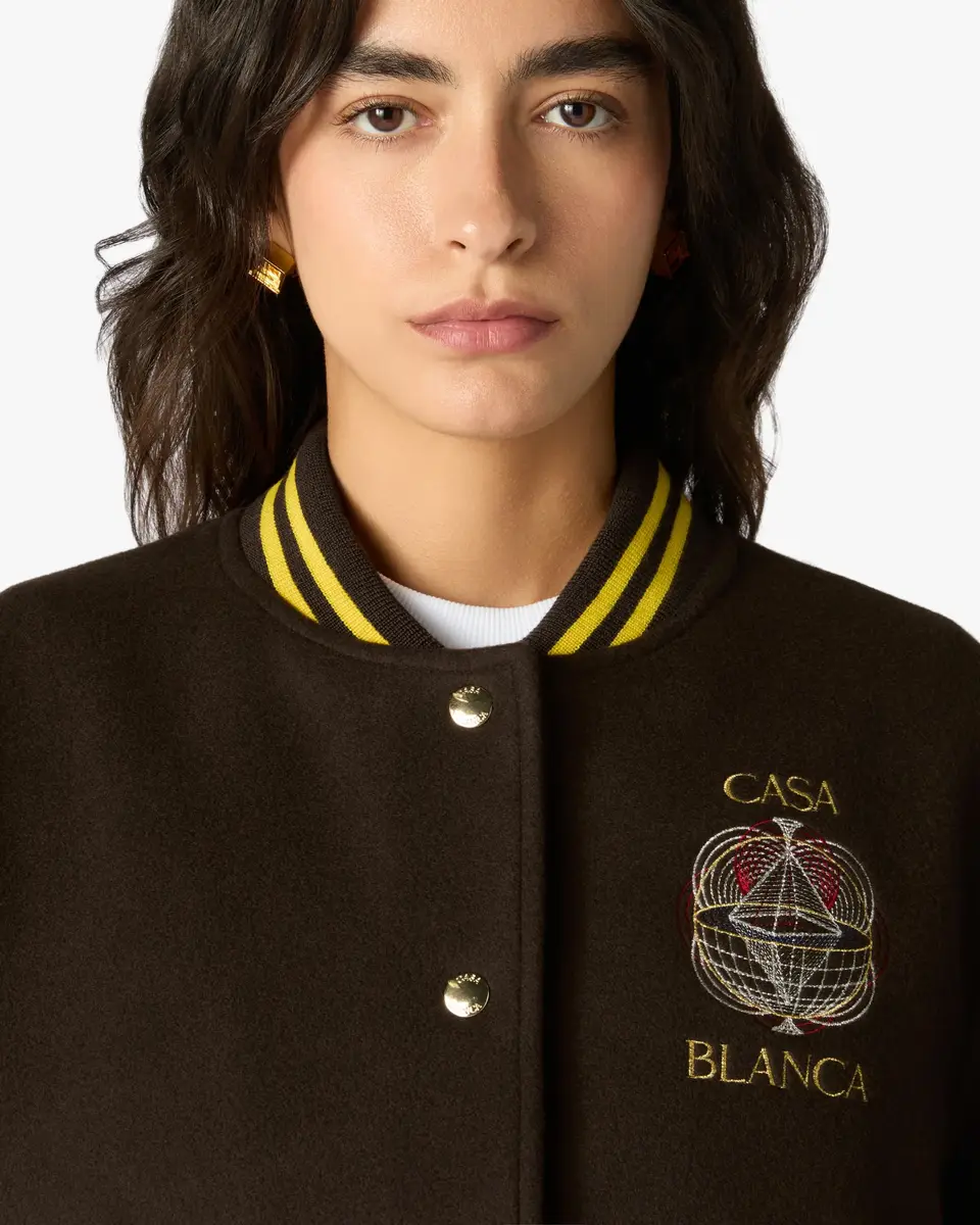 Casablanca Brown Celestial Pyramid Wool Varsity Jacket in Yellow | Thumbnail 5 Casablanca Brown Celestial Pyramid Wool Varsity Jacket in Yellow | Thumbnail 5
