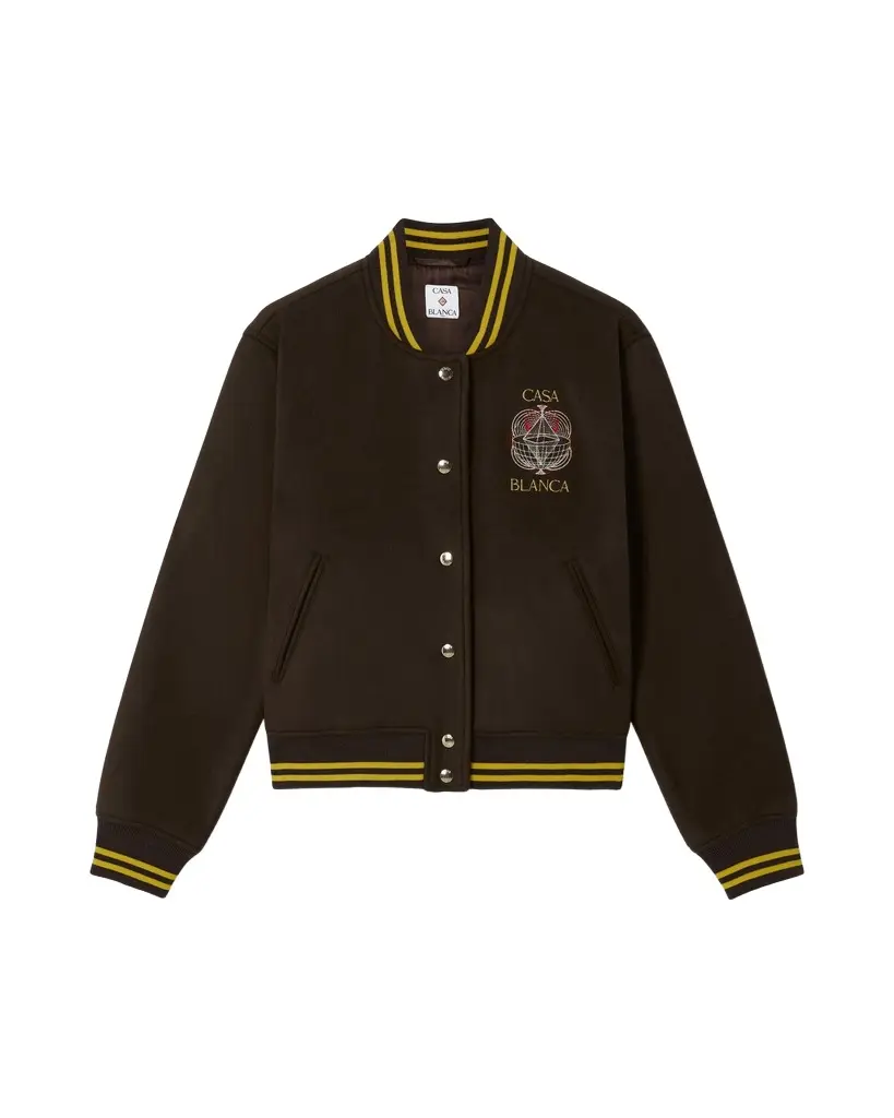 Brown Celestial Pyramid Wool Varsity Jacket in Yellow