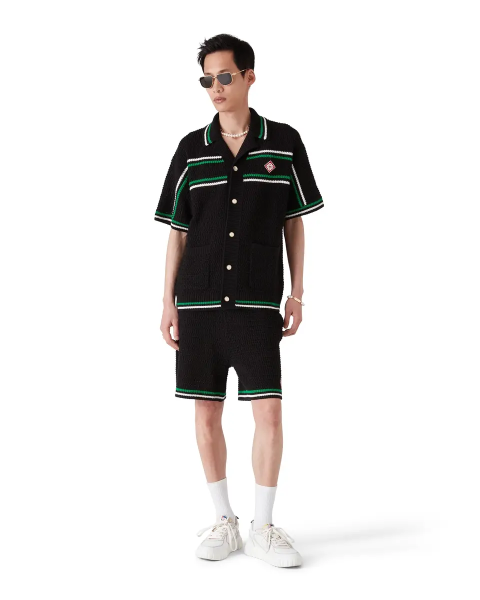 Casablanca Tennis Short Sleeve Crochet Shirt in Green | Thumbnail 2 Casablanca Tennis Short Sleeve Crochet Shirt in Green | Thumbnail 2