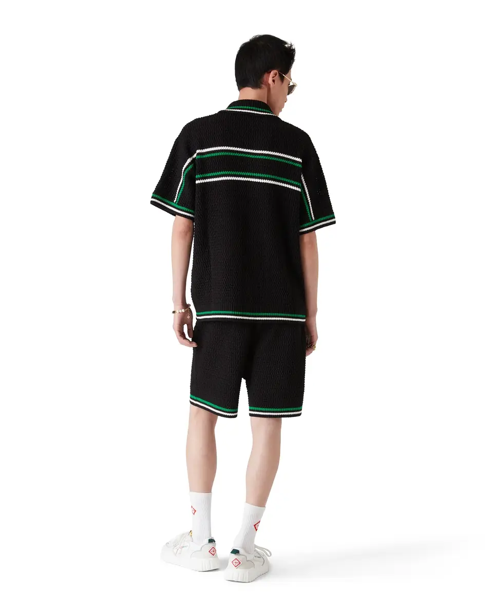 Casablanca Tennis Short Sleeve Crochet Shirt in Green | Thumbnail 3 Casablanca Tennis Short Sleeve Crochet Shirt in Green | Thumbnail 3