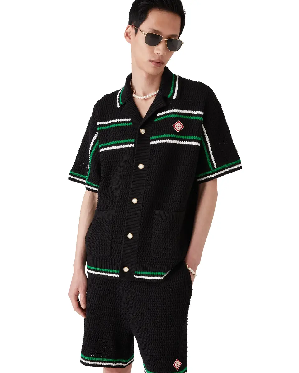 Casablanca Tennis Short Sleeve Crochet Shirt in Green | Thumbnail 4 Casablanca Tennis Short Sleeve Crochet Shirt in Green | Thumbnail 4