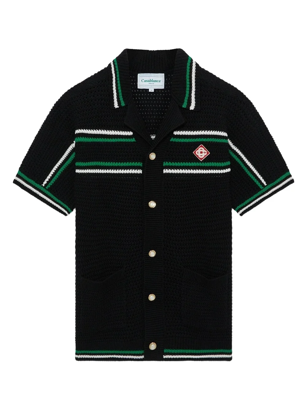 Casablanca Tennis Short Sleeve Crochet Shirt in Green