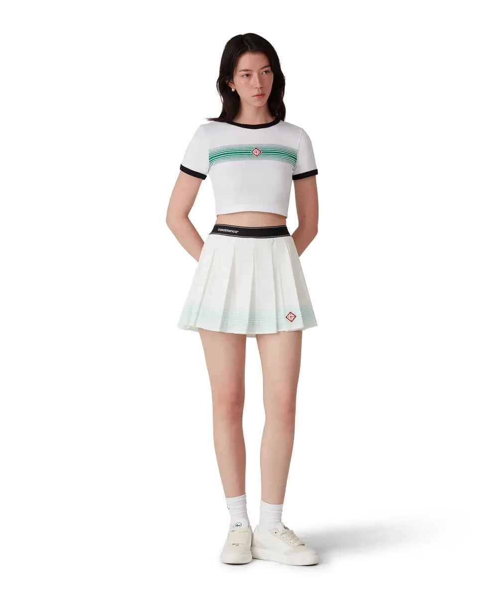 Casablanca Stripe Pleated Mini Skirt in Green | Thumbnail 2 Casablanca Stripe Pleated Mini Skirt in Green | Thumbnail 2
