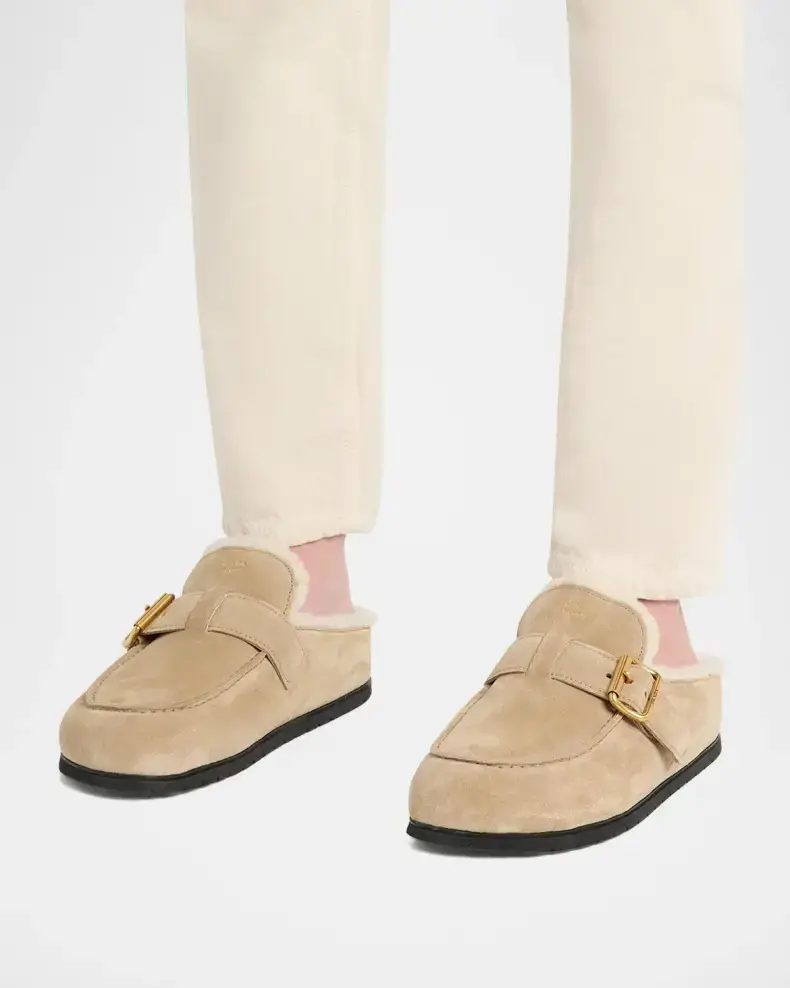 Prada Shearling-Lined Suede Buckle Clogs | Thumbnail 2 Prada Shearling-Lined Suede Buckle Clogs | Thumbnail 2
