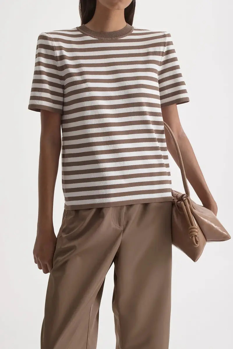 Scanlan Theodore Crepe Striped T-Shirt - Whiskey | Thumbnail 3 Scanlan Theodore Crepe Striped T-Shirt - Whiskey | Thumbnail 3