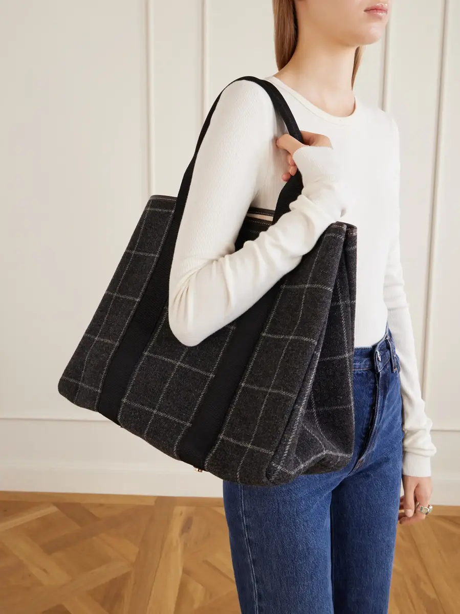 RUE de VERNEUIL Traversée leather-trimmed checked tweed tote | Thumbnail 2